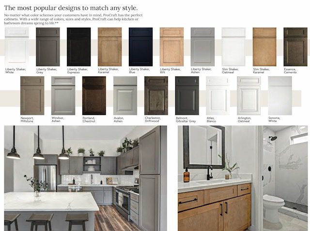 Kitchen cabinet styles and color options displayed.