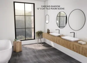 Double sink vanity with large industrial window